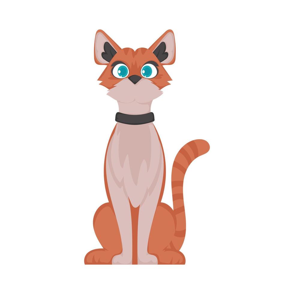 A cartoon cat with blue eyes and a collar vector