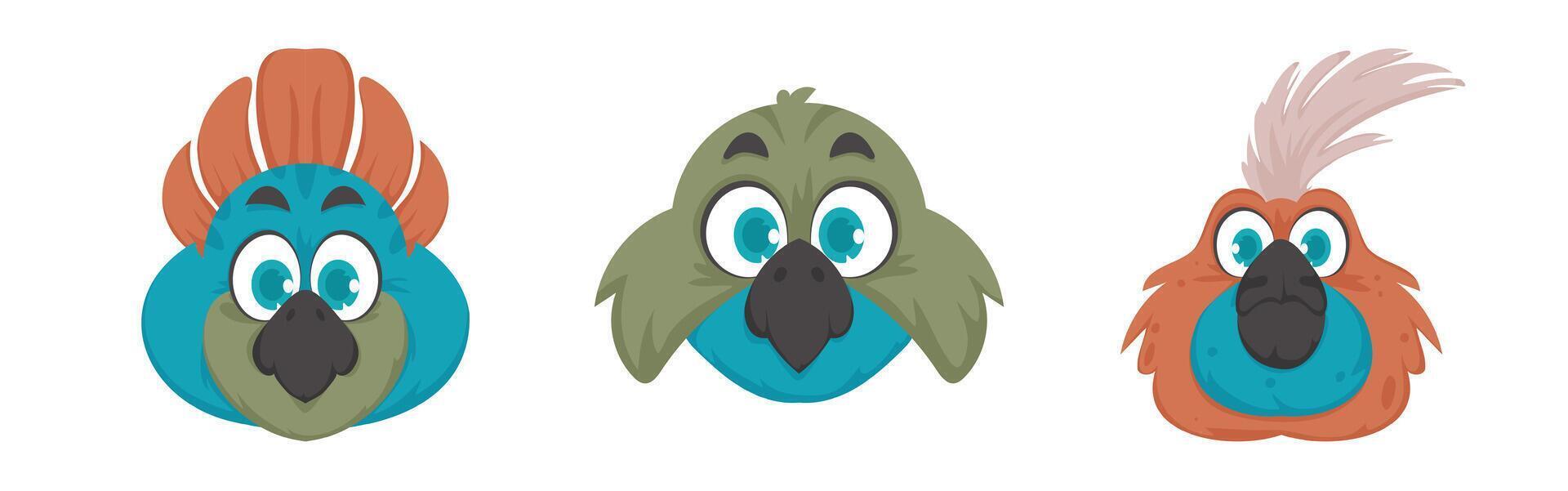 A group of funny and adorable, large, brightly colored parrots Illustration vector