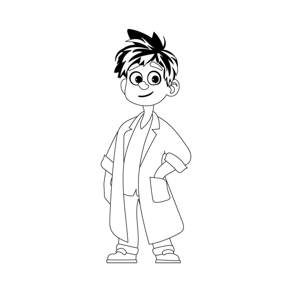 A man who is humorous and charming, and has a job in the medical field where he wears a uniform. Childrens coloring page. vector