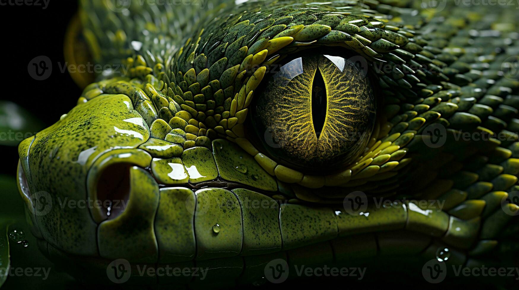 Close-up photo of a Green Tree Python looking in their habitat. Generative AI