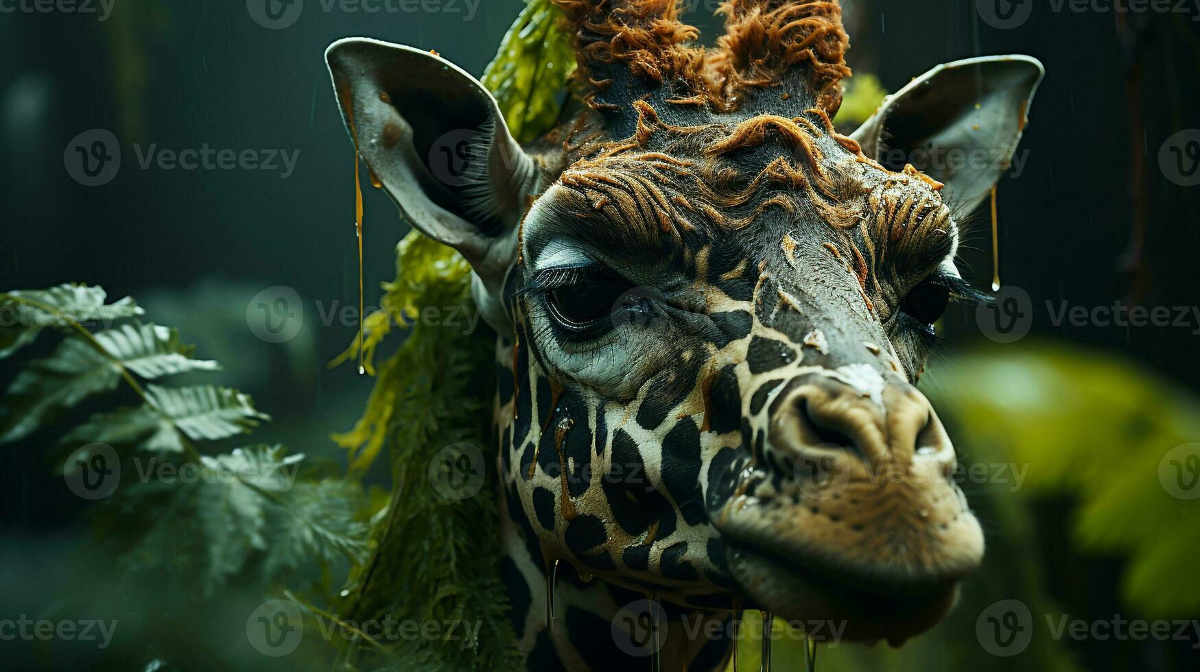 Close-up photo of a Giraffe looking any direction on jungle. Generative AI