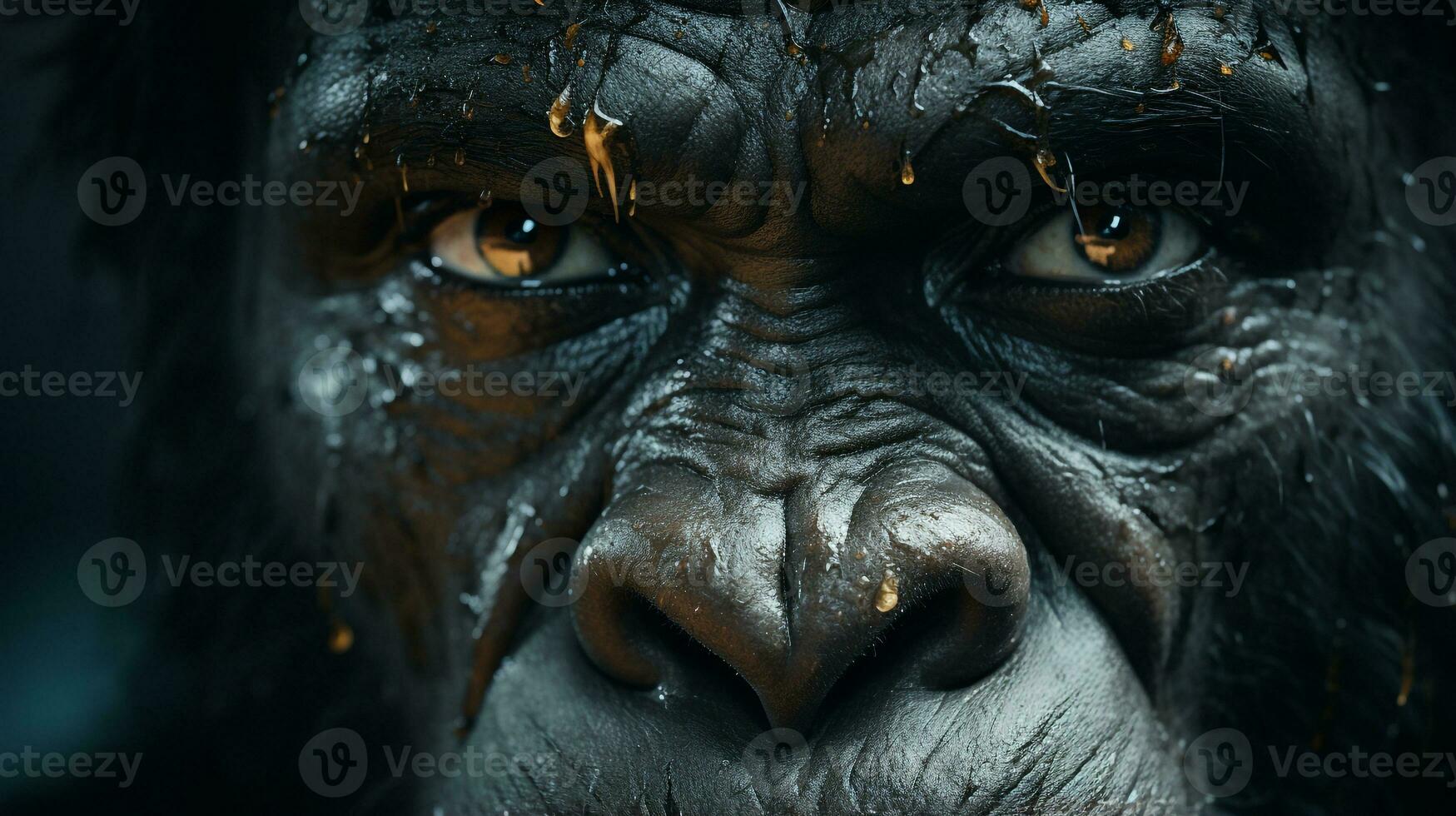 Close-up photo of a Gorilla looking any direction on jungle. Generative AI