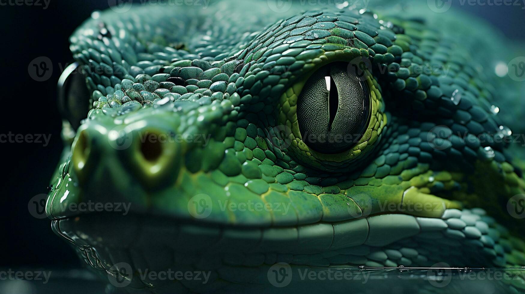 Close-up photo of a Green Tree Python looking in their habitat. Generative AI