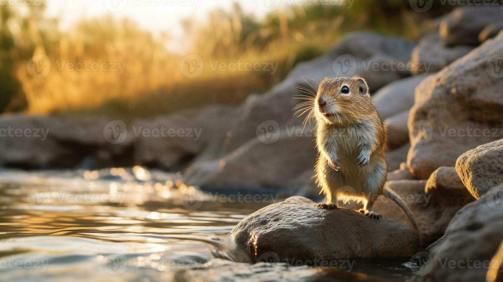 Close-up photo of a Gerbil looking in their habitat. Generative AI