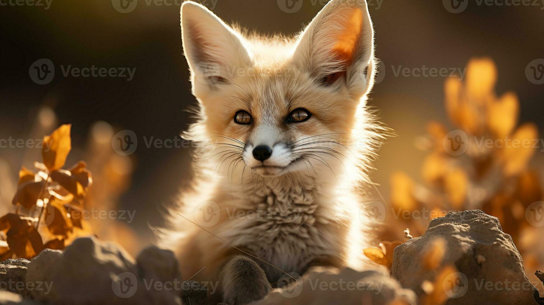 Close-up photo of a Fennec Fox looking any direction in the Desert. Generative AI