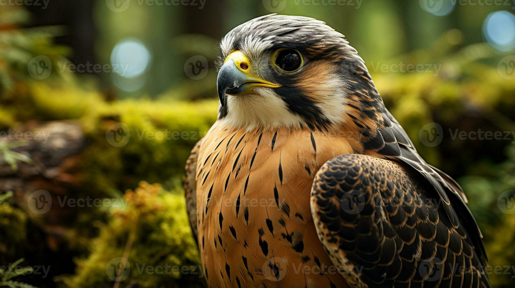 Close-up photo of a Falcon looking any direction. Generative AI