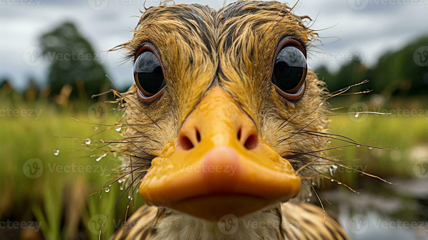 Close-up photo of a Duck looking any direction. Generative AI