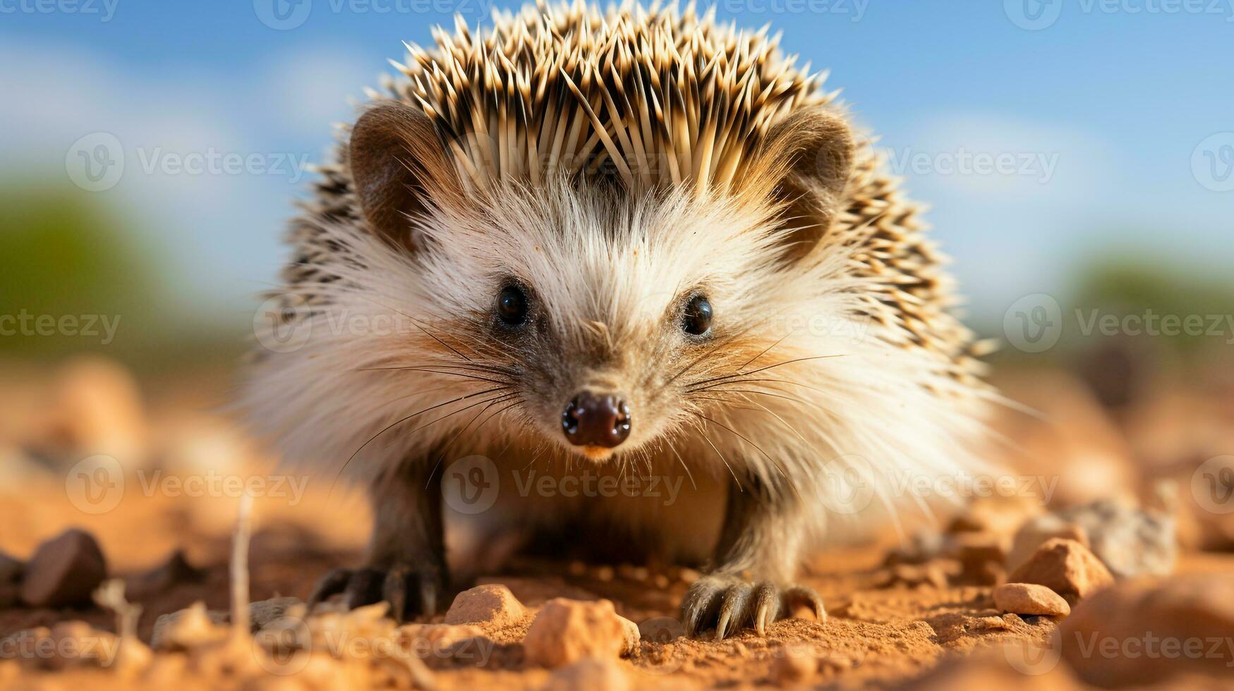 Close-up photo of a Desert Hedgehog looking any direction in the Desert. Generative AI