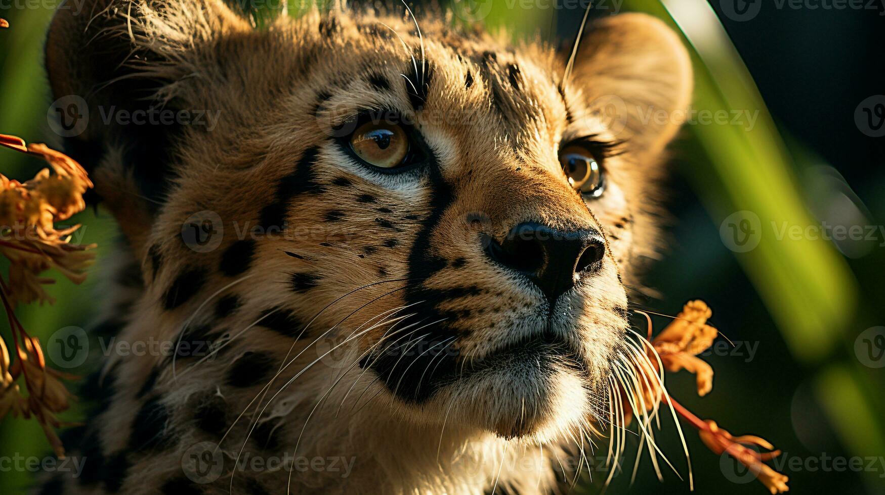 de cerca foto de un leopardo mirando ninguna dirección en selva. generativo ai