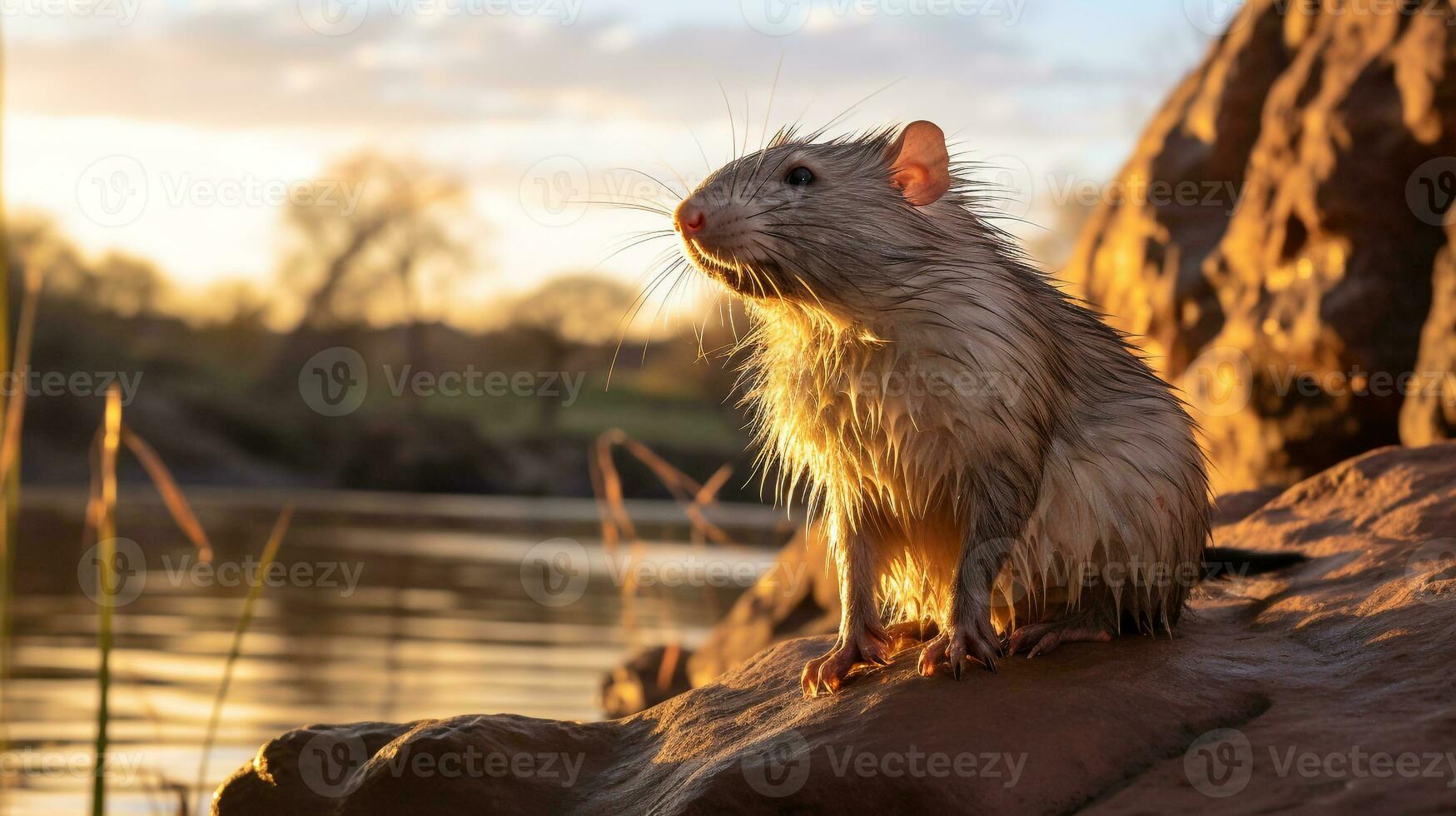 Close-up photo of a Cane Rat looking in their habitat. Generative AI