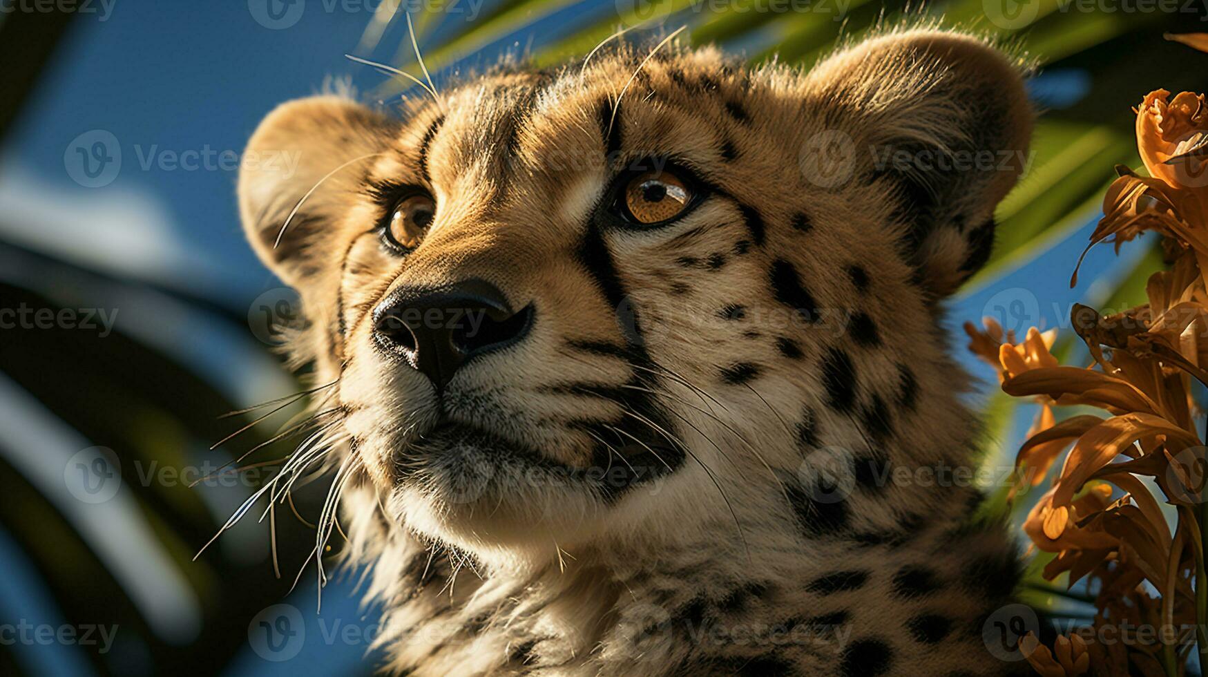 Close-up photo of a Cheetah looking any direction on jungle. Generative AI