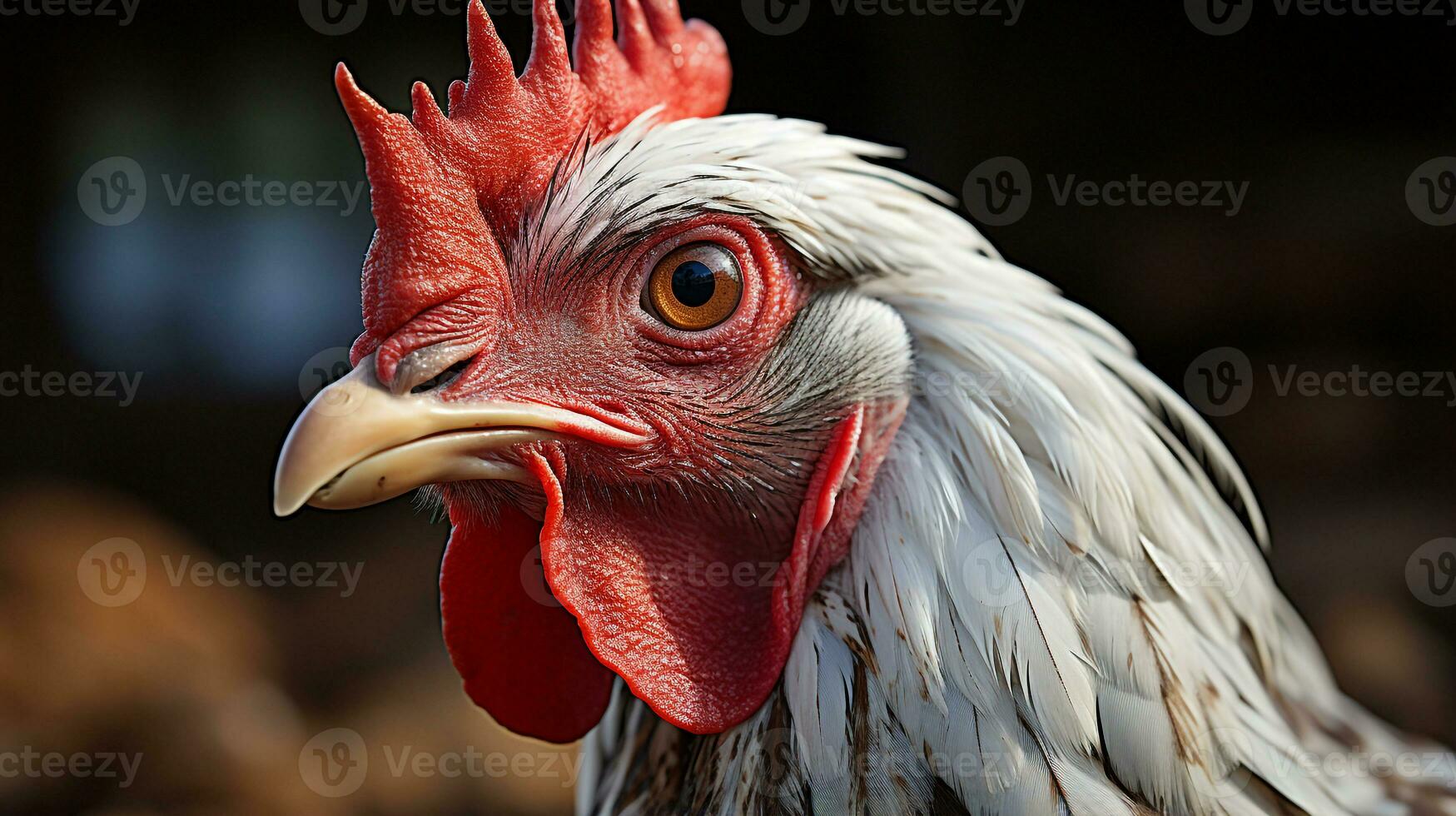 Close-up photo of a Chicken looking any direction. Generative AI