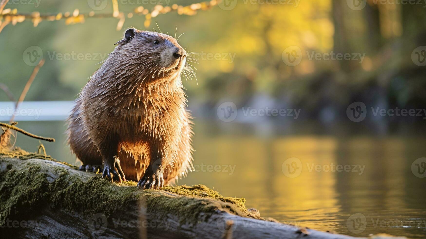 de cerca foto de un castor mirando en su hábitat. generativo ai