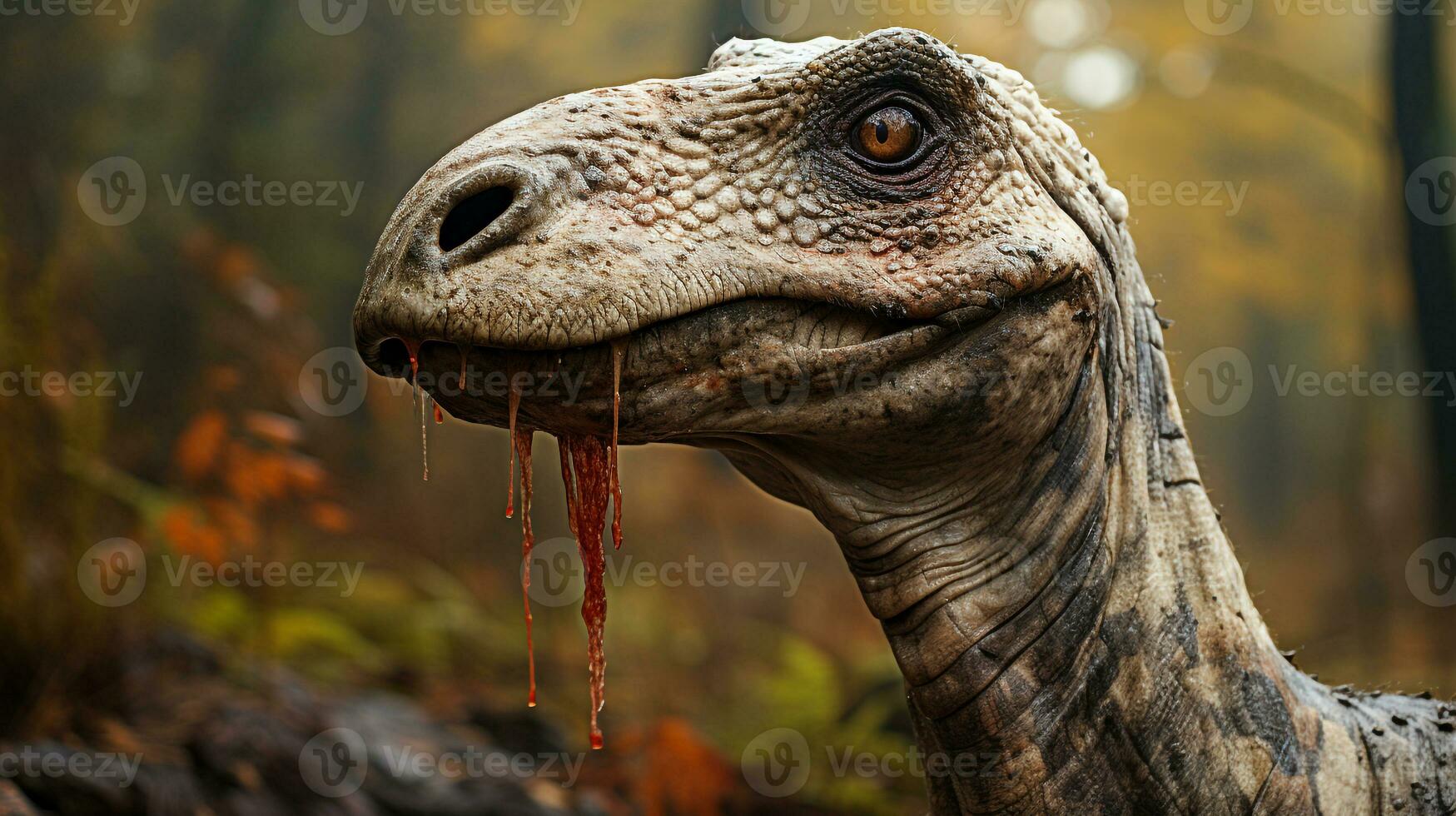 Close-up photo of a Brontosaurus looking in their habitat. Generative AI