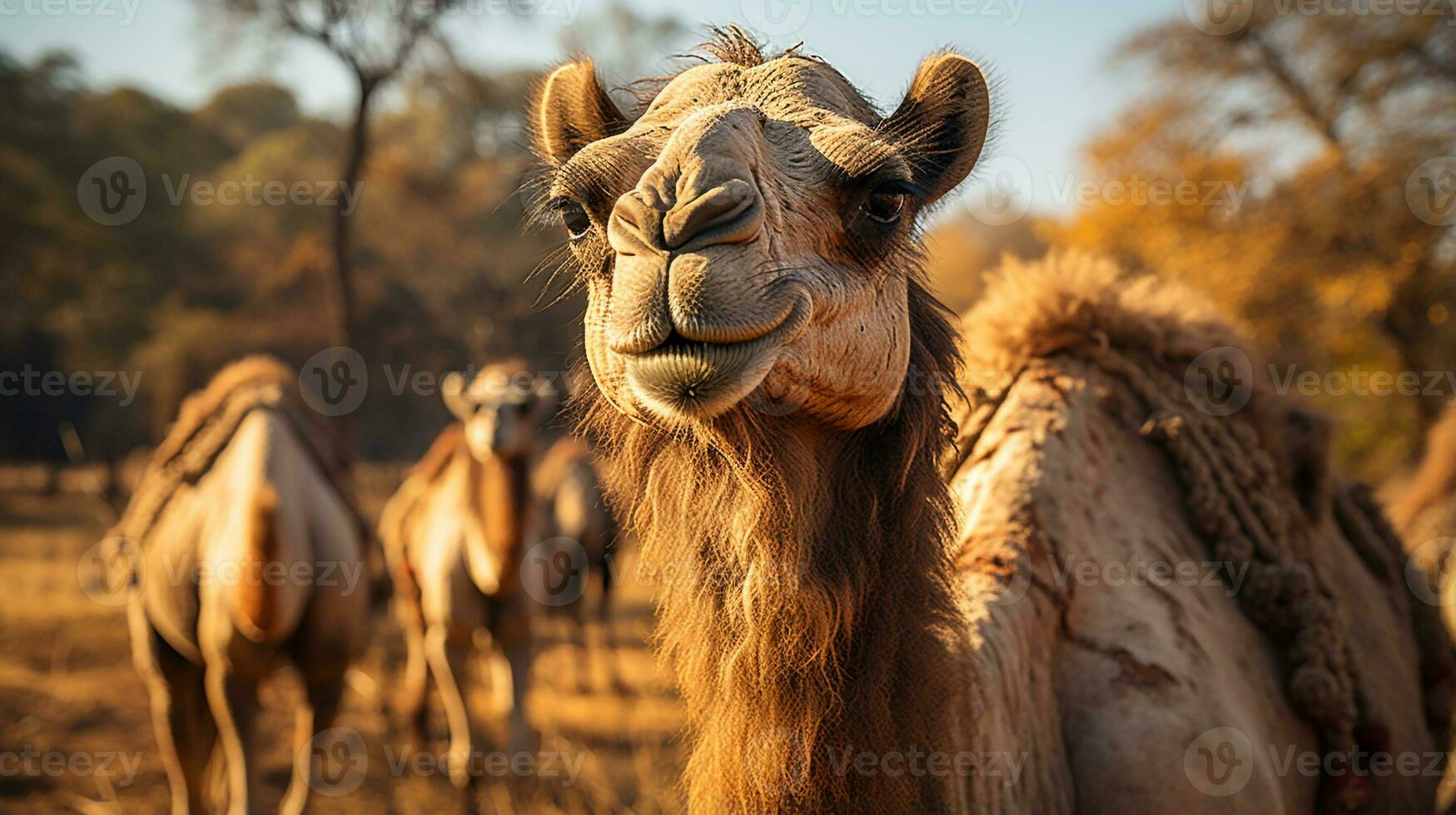 Close-up photo of a Camel looking any direction. Generative AI