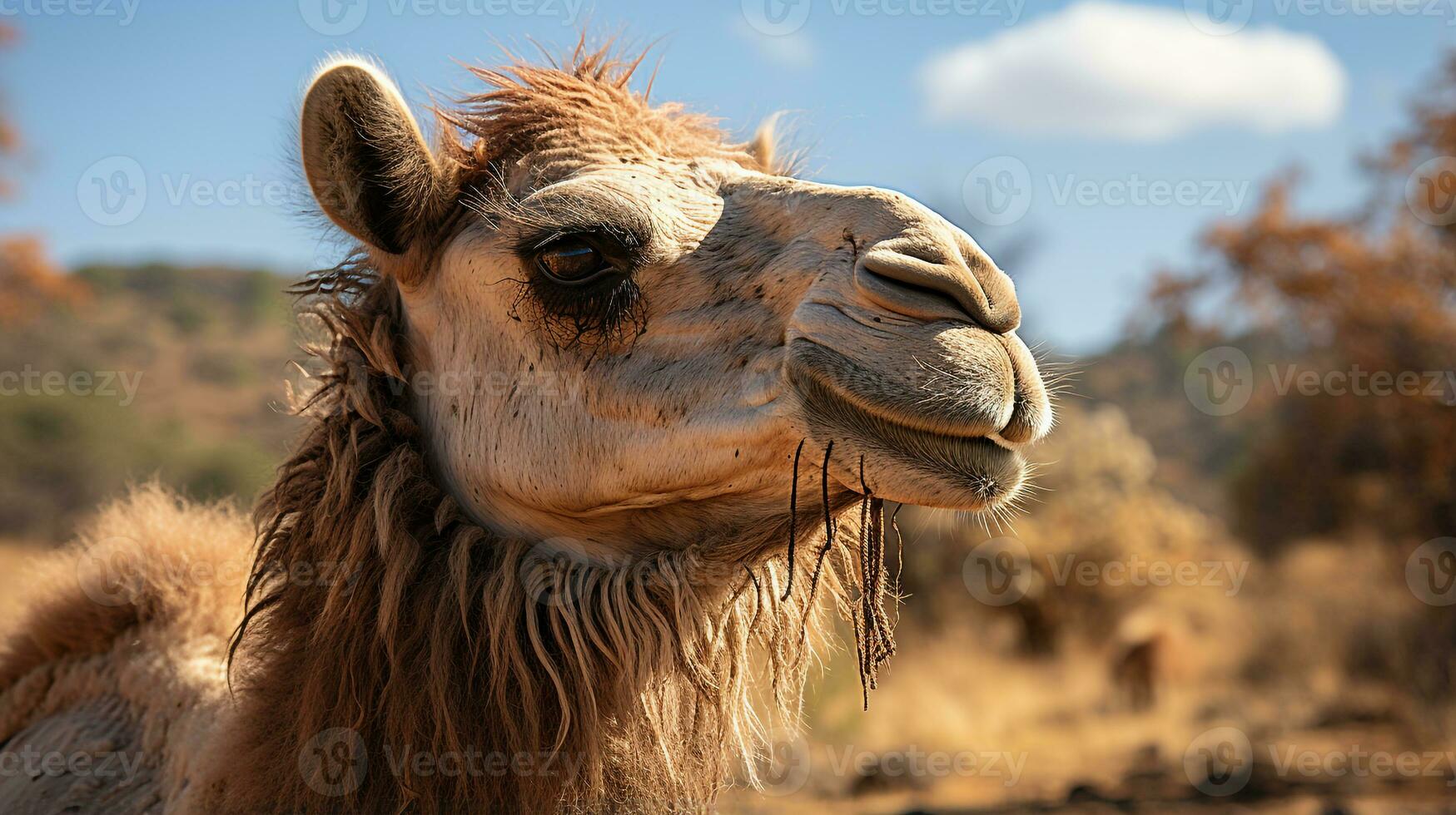 de cerca foto de un camello mirando ninguna dirección. generativo ai