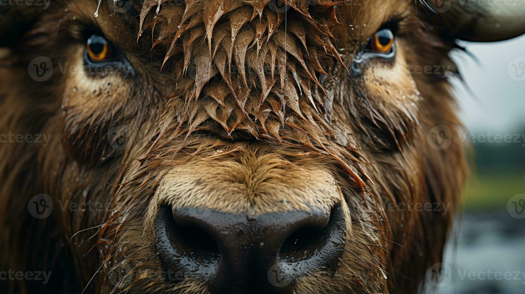 de cerca foto de un bisonte mirando ninguna dirección. generativo ai