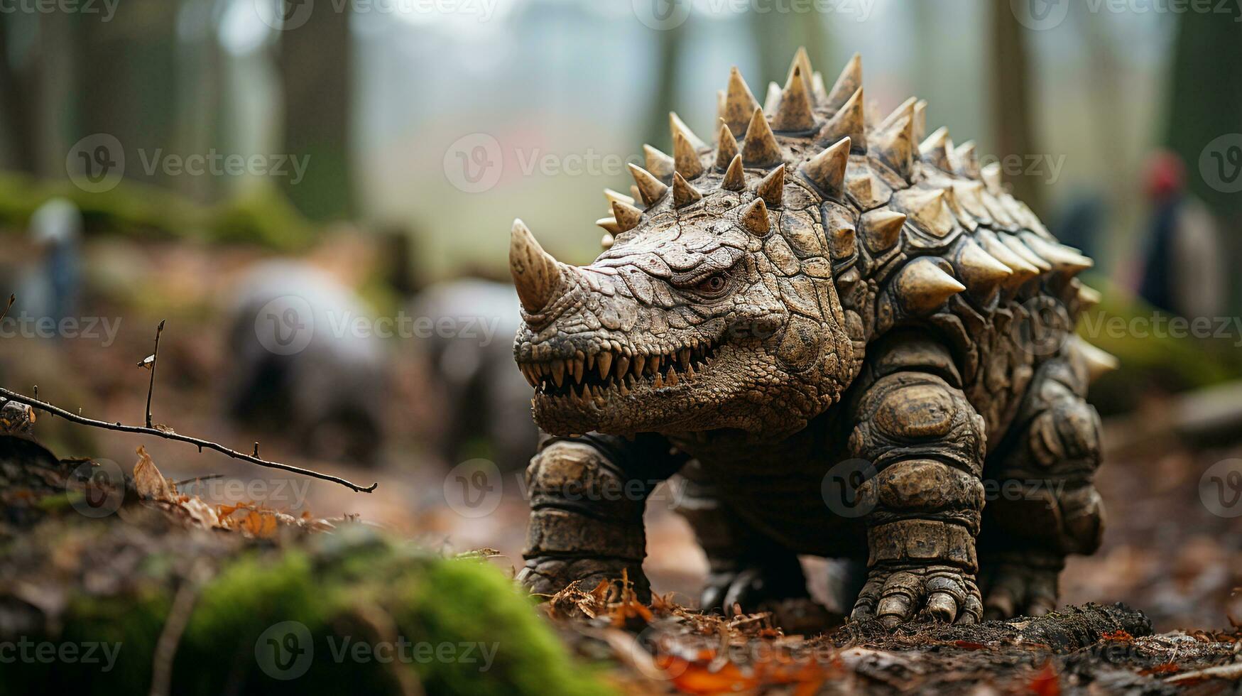 Close-up photo of a Ankylosaurus looking in their habitat. Generative AI