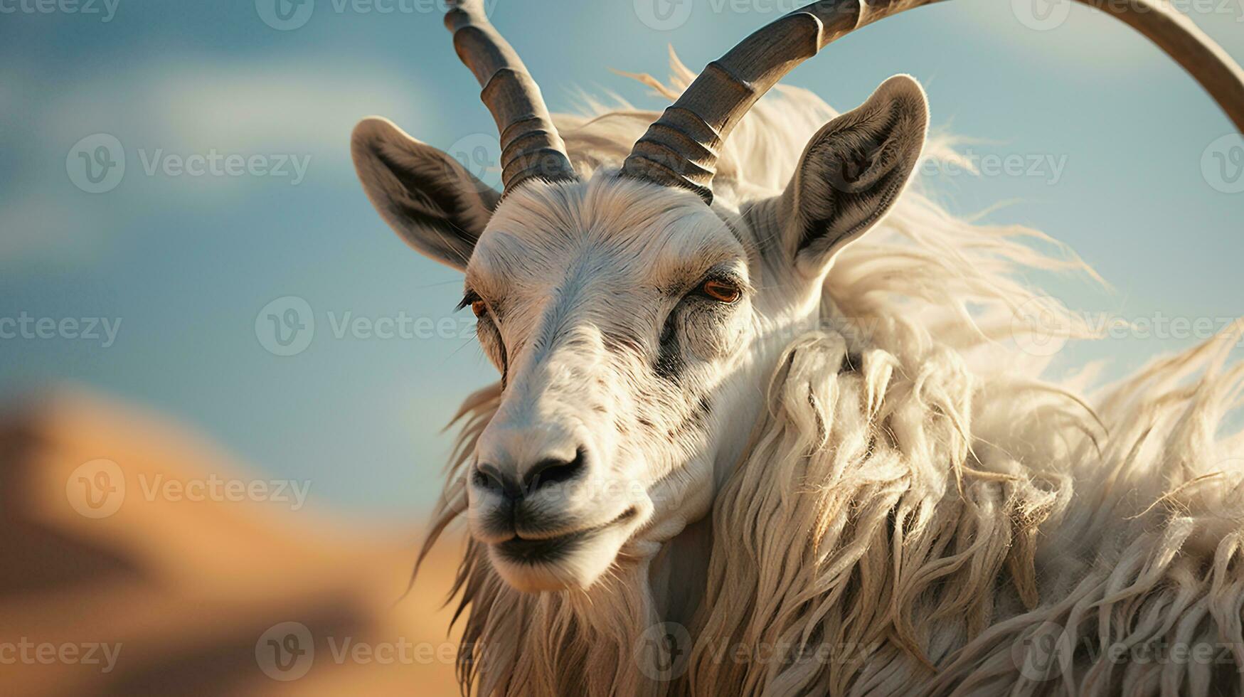 Close-up photo of a Arabian Oryx looking any direction in the Desert. Generative AI