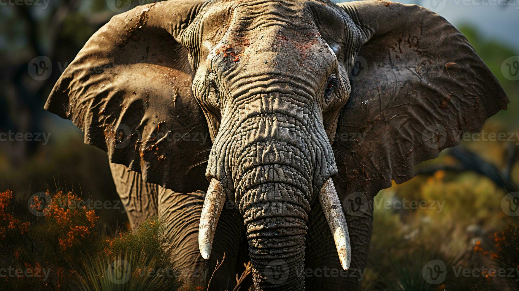 Close-up photo of a African Elephant looking any direction on jungle. Generative AI