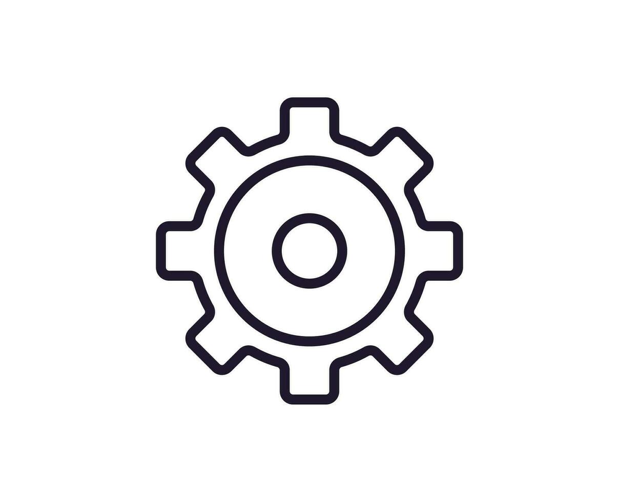 Gear concept. Single premium editable stroke pictogram perfect for logos, mobile apps, online shops and web sites. Vector symbol isolated on white background.