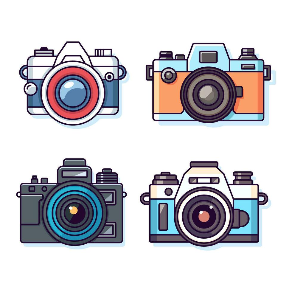 Photo Camera Flat Illustration Collection. Perfect for different cards, textile, web sites, apps vector
