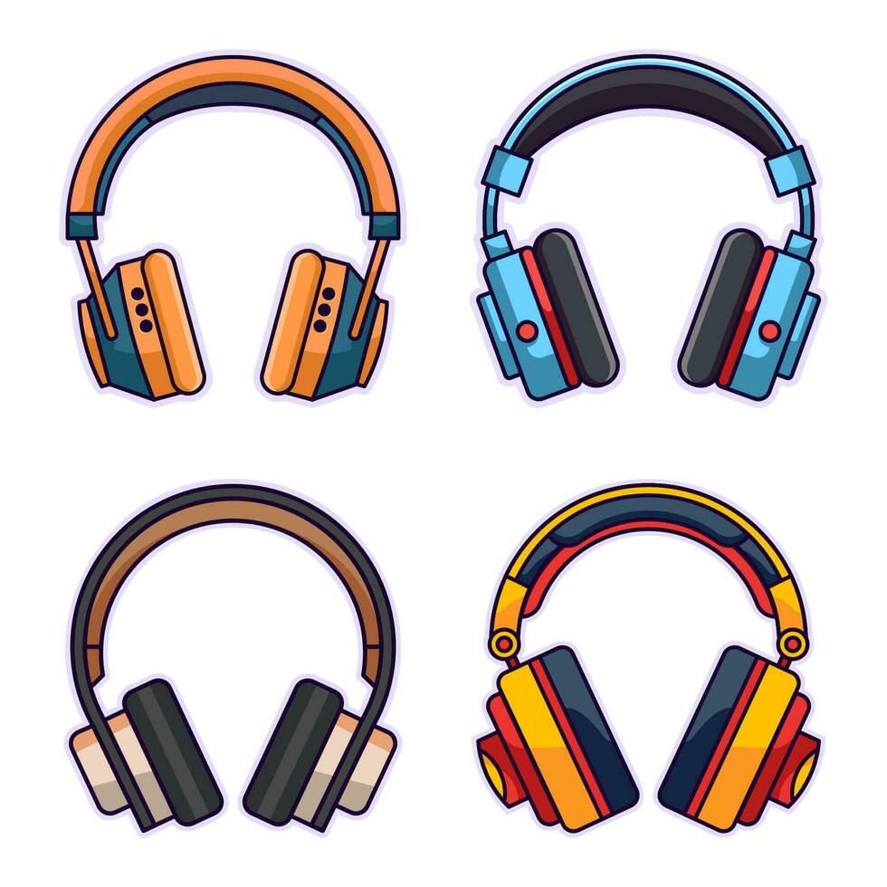 Headphones Flat Illustration Collection. Perfect for different cards, textile, web sites, apps vector