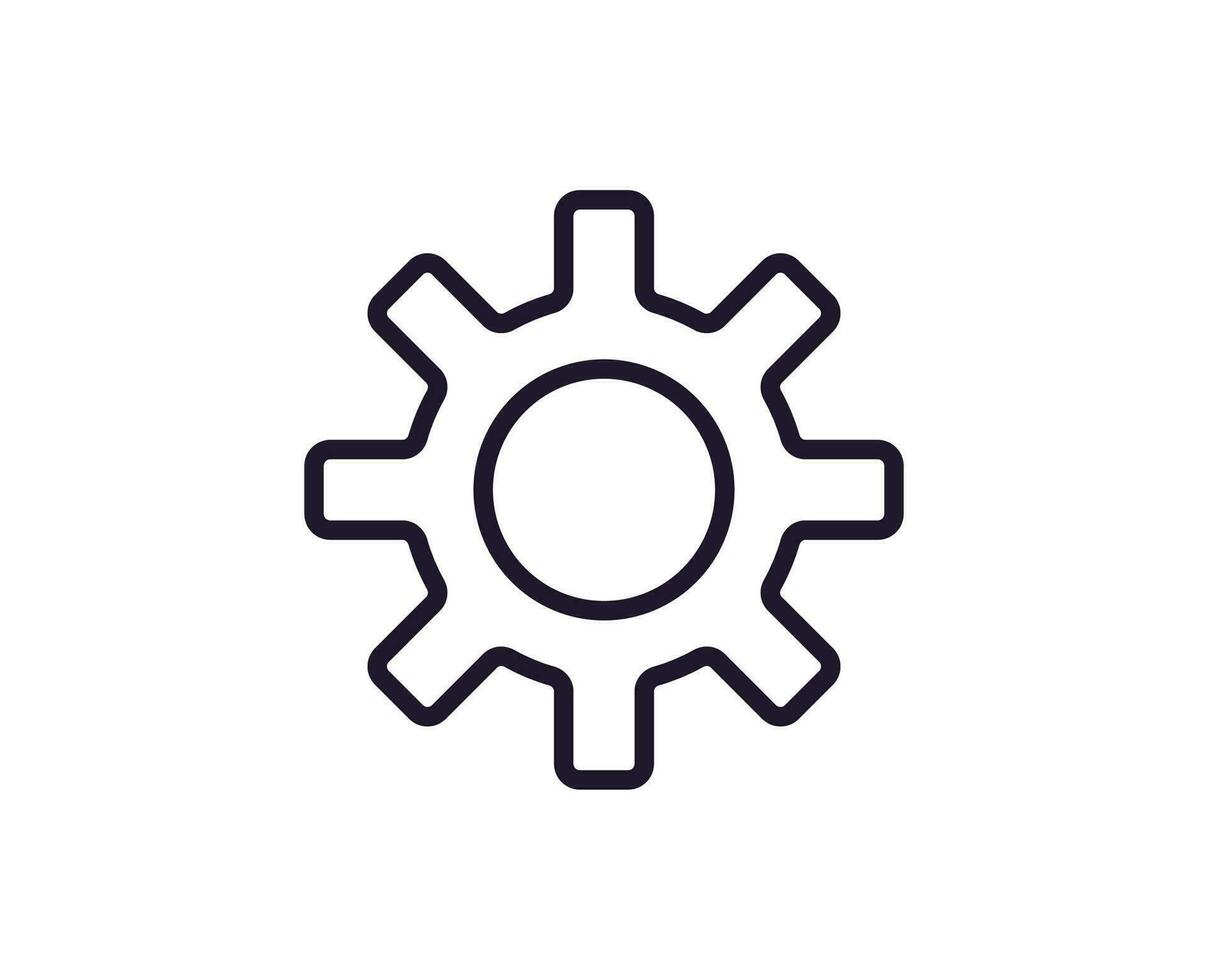 Gear concept. Single premium editable stroke pictogram perfect for logos, mobile apps, online shops and web sites. Vector symbol isolated on white background.