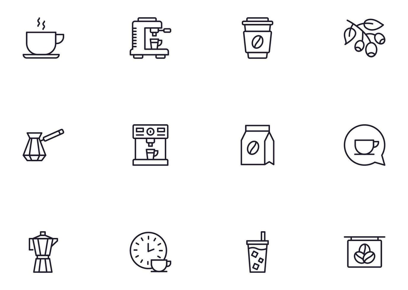 Coffee concept. Coffee line icon set. Collection of vector signs in trendy flat style for web sites, internet shops and stores, books and flyers. Premium quality icons isolated on white background