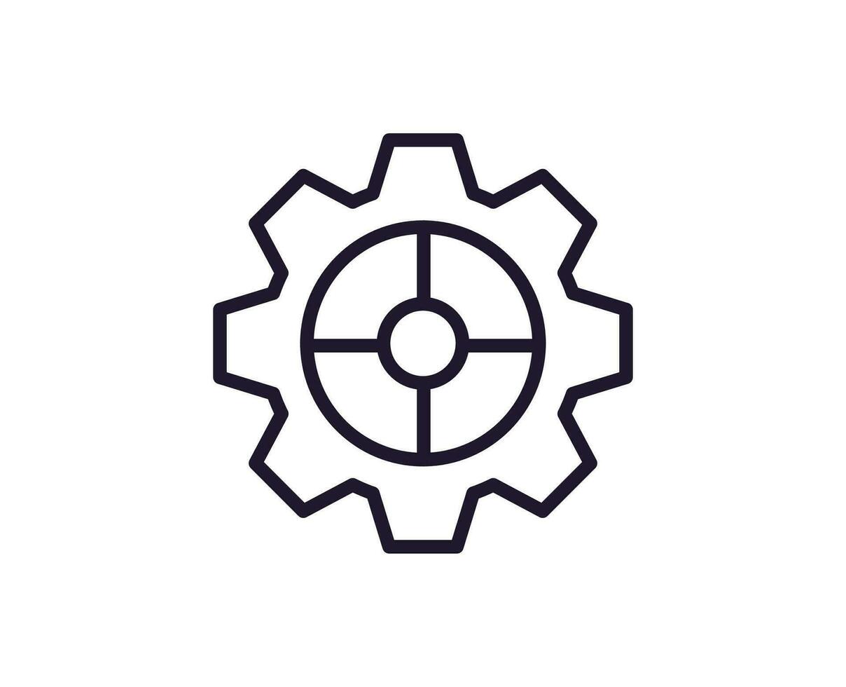 Gear concept. Single premium editable stroke pictogram perfect for logos, mobile apps, online shops and web sites. Vector symbol isolated on white background.