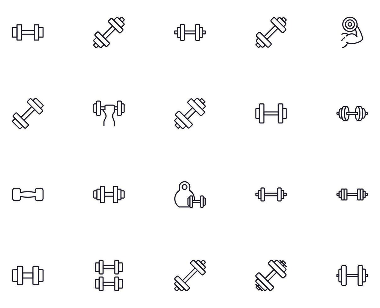 Dumbell concept. Sport line icon set. Collection of vector signs in trendy flat style for web sites, internet shops and stores, books and flyers. Premium quality icons isolated on white background