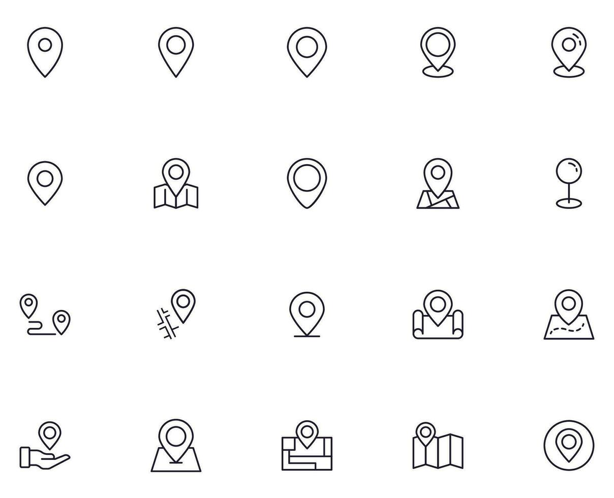 mapa alfiler concepto. colección de moderno alto calidad alfiler línea iconos editable ataque. prima lineal símbolo para web sitios, volantes, pancartas, en línea tiendas y compañías. vector