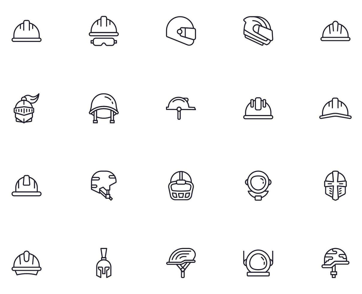 Collection of modern helmet outline icons. Set of modern illustrations for mobile apps, web sites, flyers, banners etc isolated on white background. Premium quality signs. vector