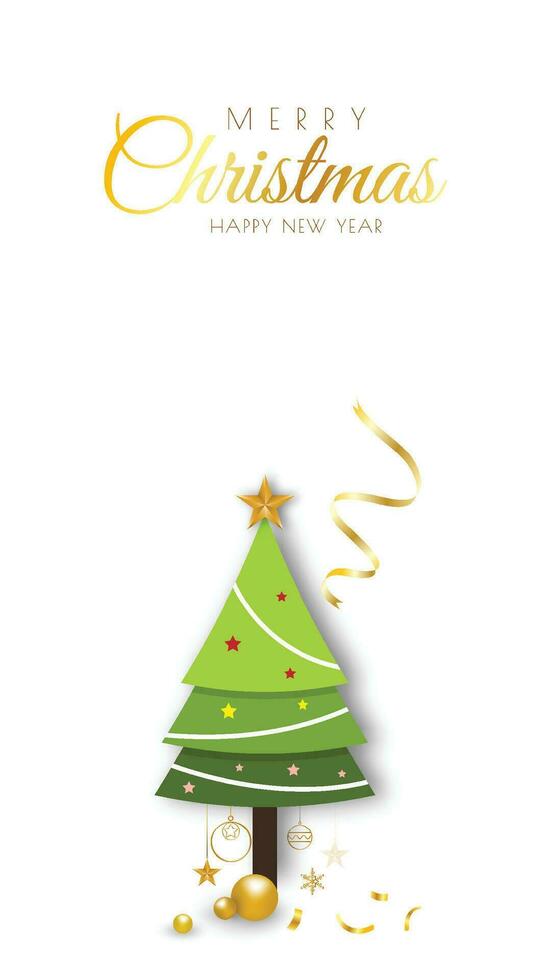 Merry Christmas background minimal decorative design with xmas tree and golden balls vector