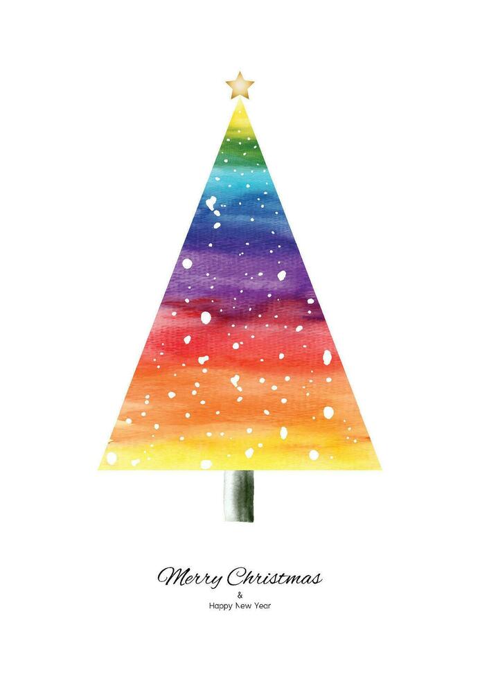 Rainbow watercolor Christmas tree hand-painted on white background vector