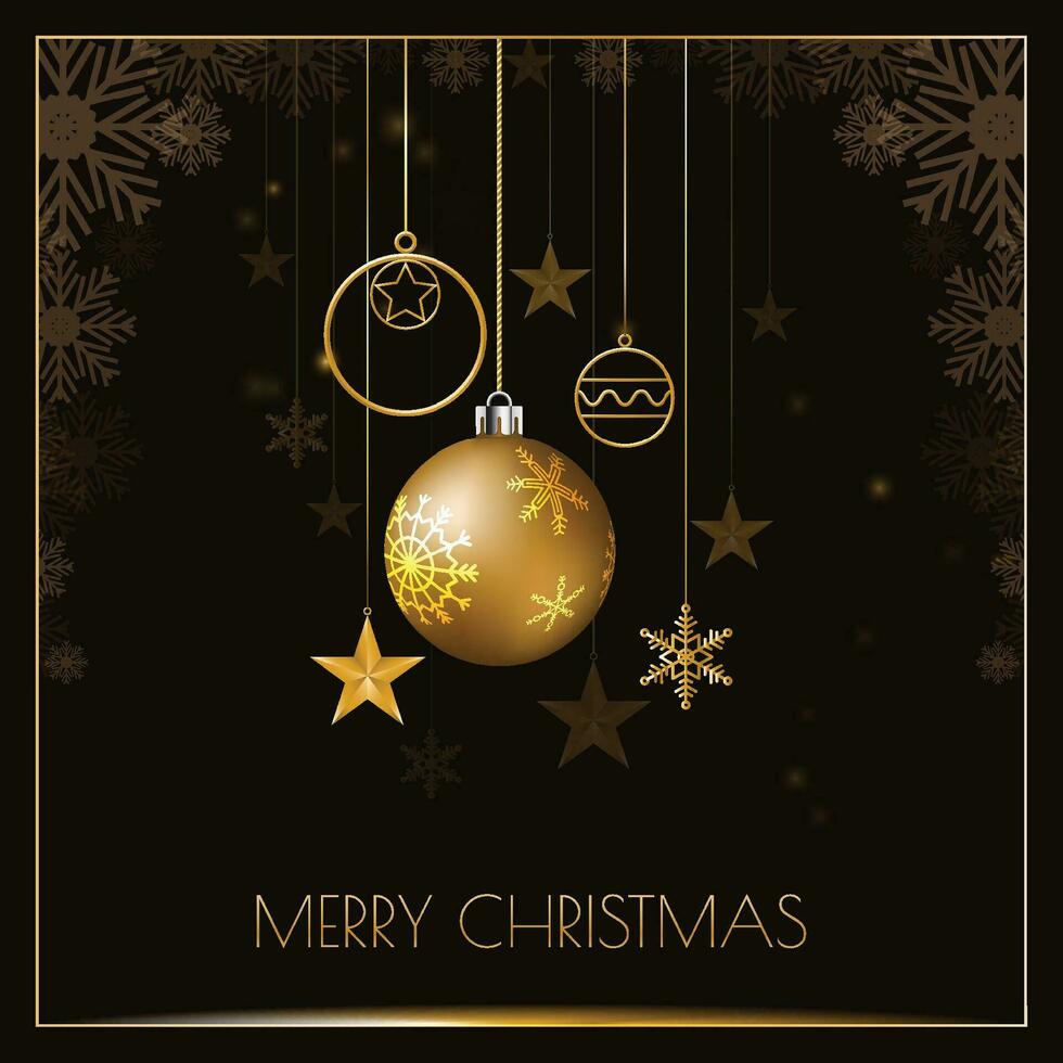Merry Christmas design with glittering golden ball and snowflake vector