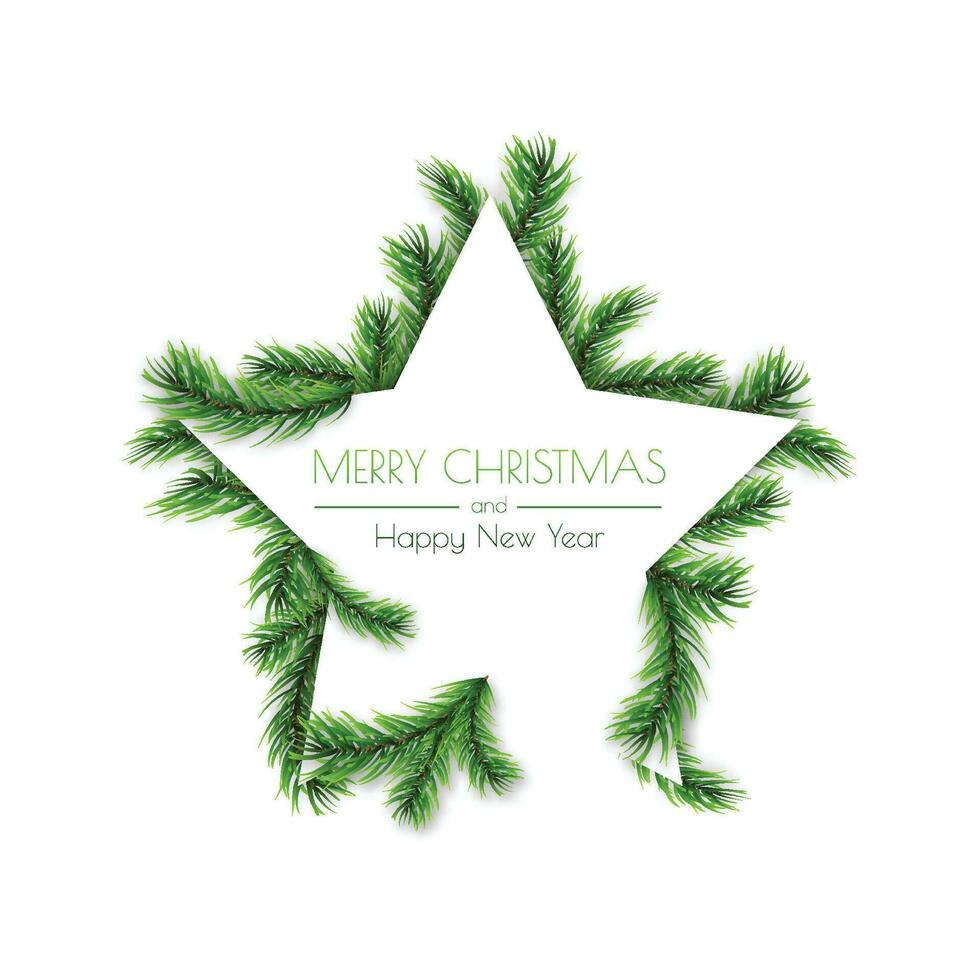 DDecorative star frame design with pine branches for Christmas background vector