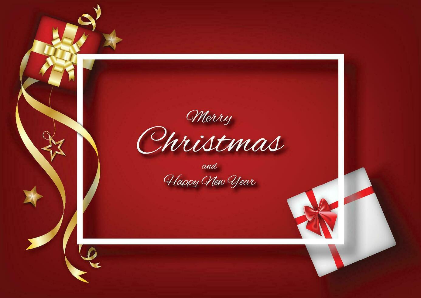 Red Christmas background with frame decoration vector