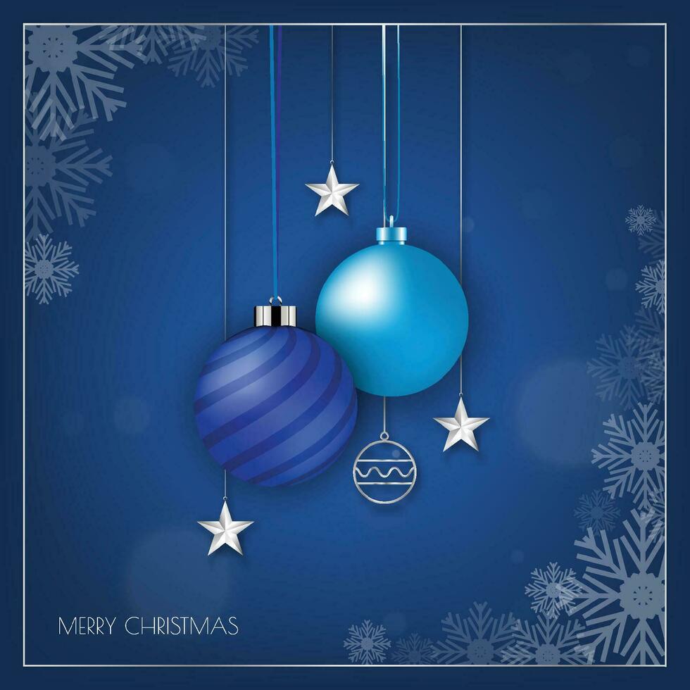 Blue christmas banner with snowflake, bokeh and xmas ball vector