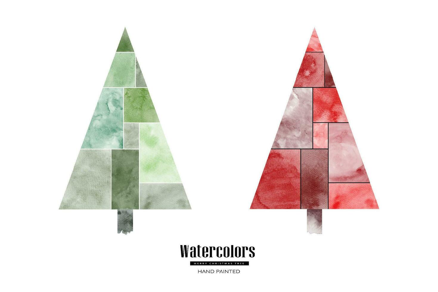 Set of Christmas trees beautiful watercolor hand painted minimal style vector