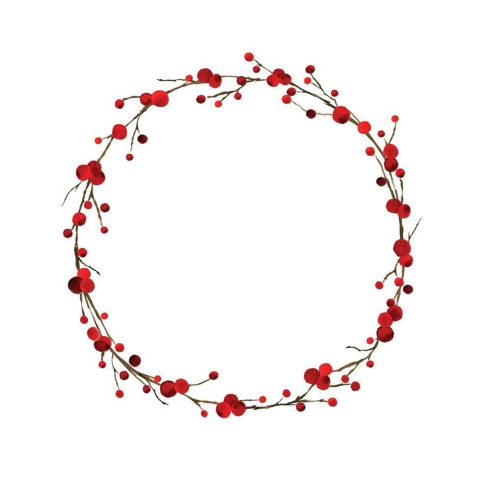 Watercolor Christmas decoration wreath with holly berry branches vector