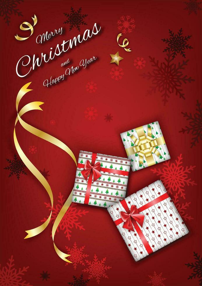 Merry christmas red background with gift box vector