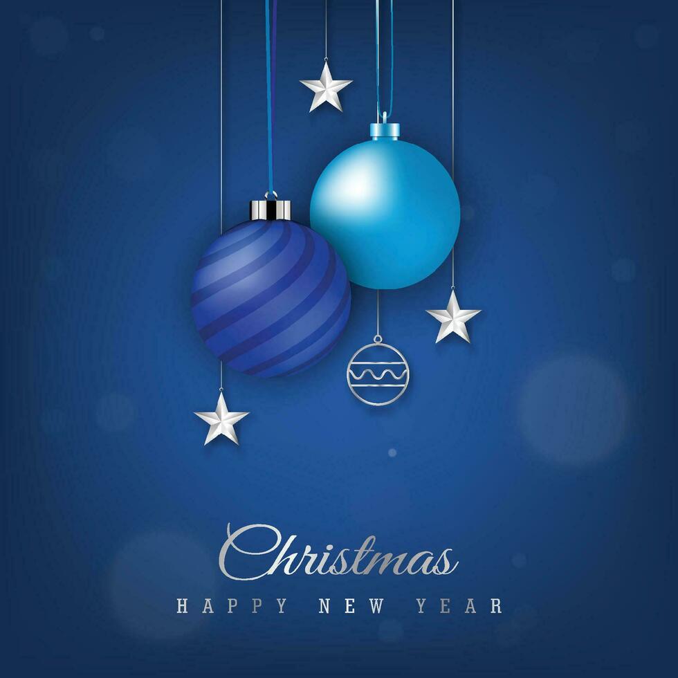 Blue christmas banner with hanging christmas ball vector