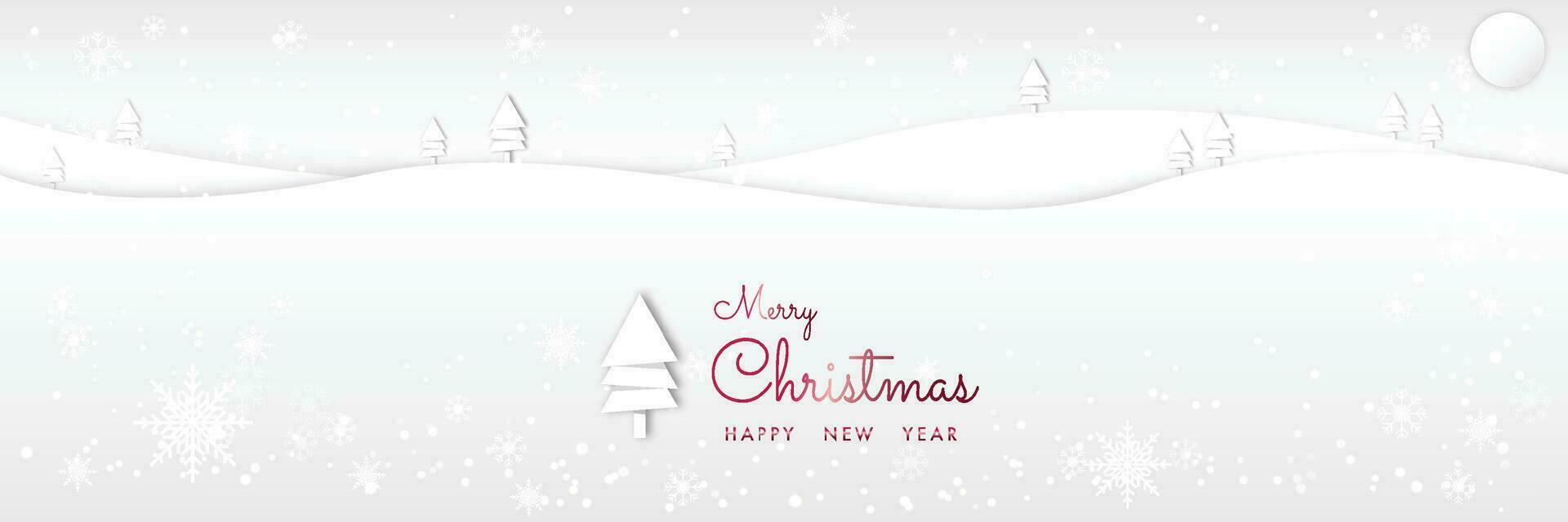 Merry Christmas, happy new year paper art and digital craft style vector