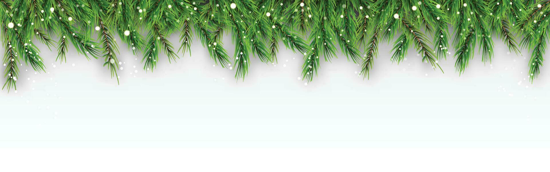 alegre Navidad decorativo con nieve que cae pino ramas vector