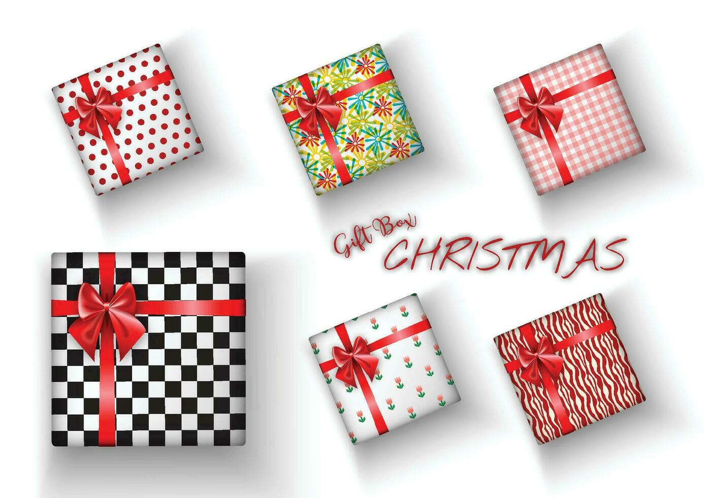 Set of Merry Christmas realistic gift box with bright wrapping vector
