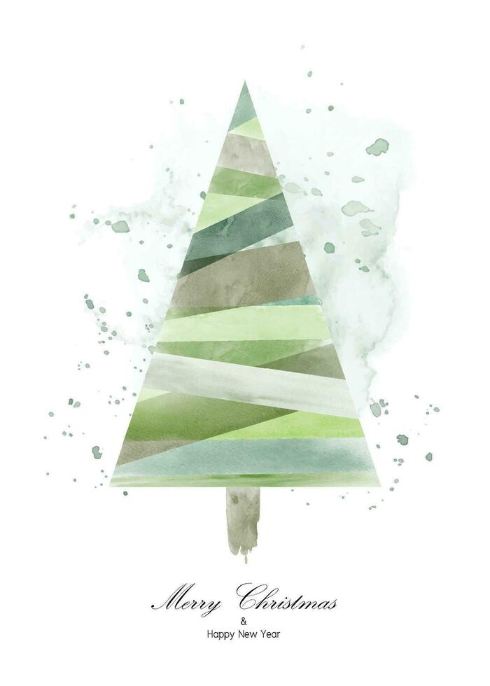 Christmas tree design with green watercolor on white background vector