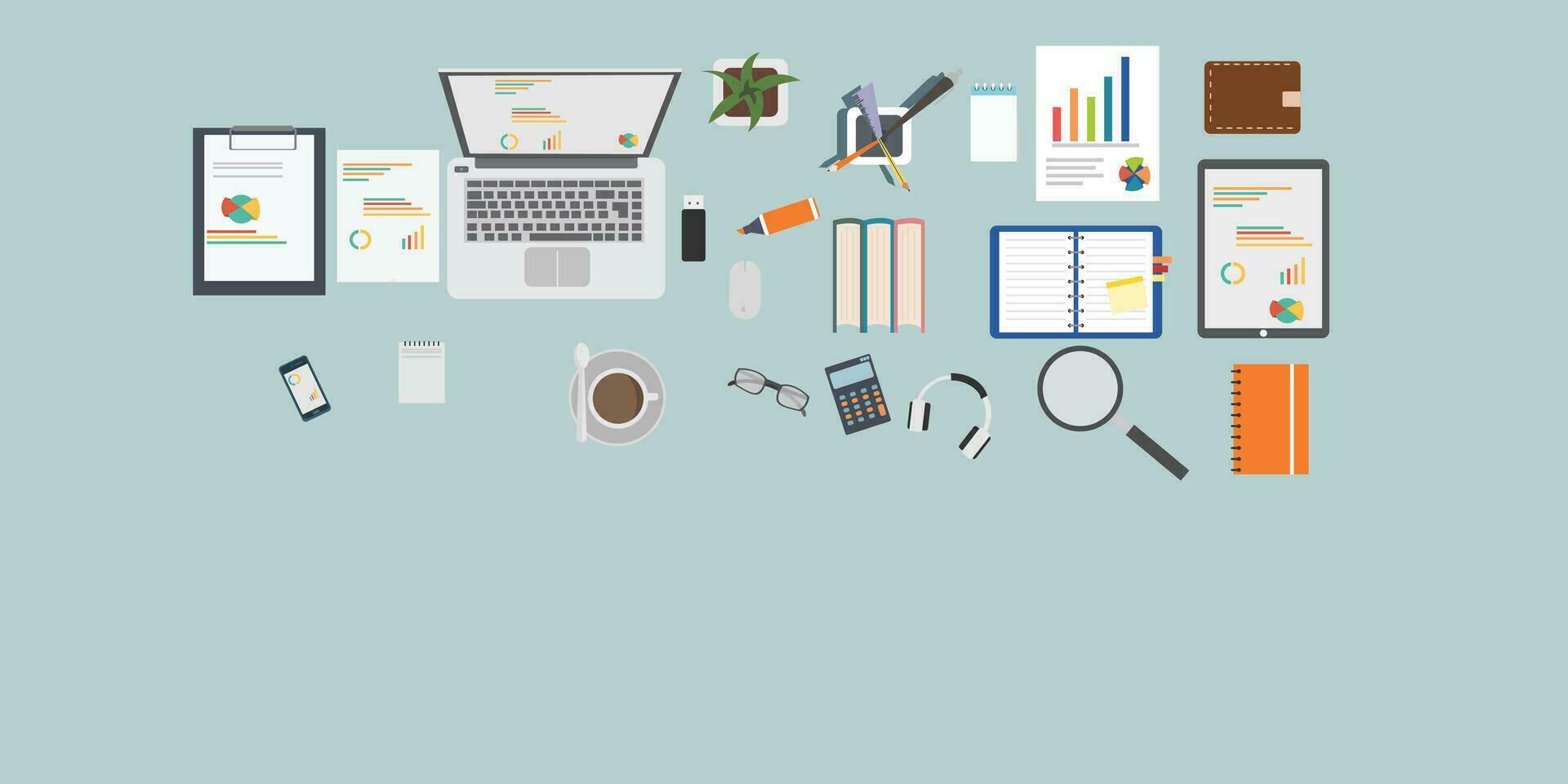Top view of Office Desk, Business Workplace Concept vector
