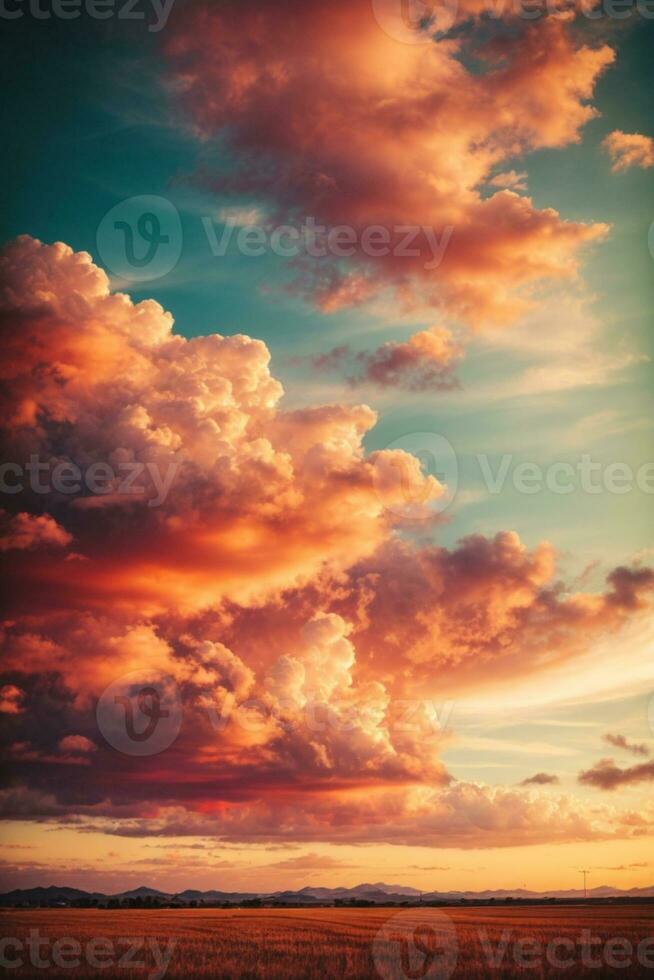 antecedentes de vistoso cielo concepto, dramático puesta de sol con crepúsculo color cielo y nubes ai generado foto