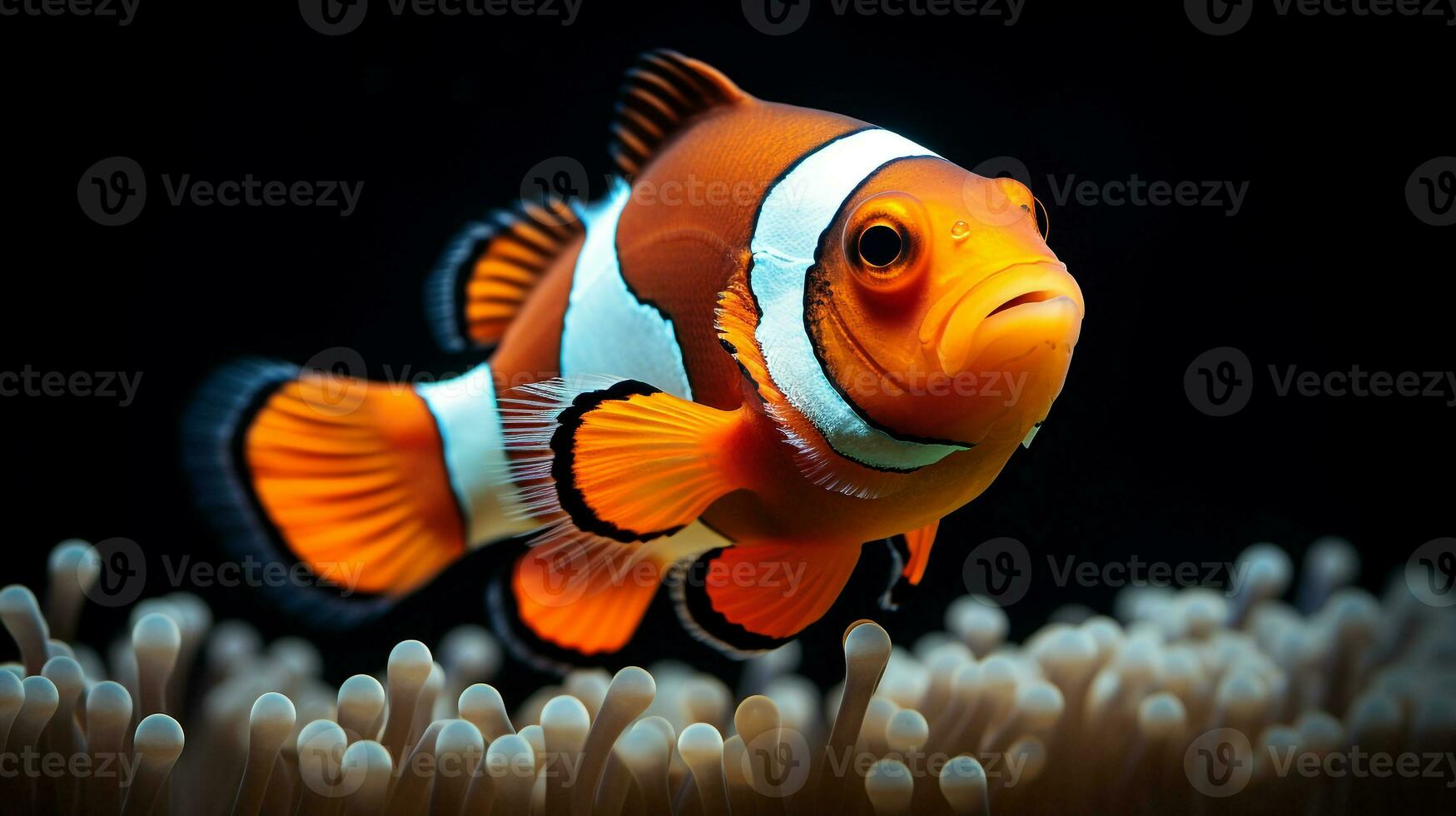 Wildlife photography of Photo of Clownfish. Generative AI